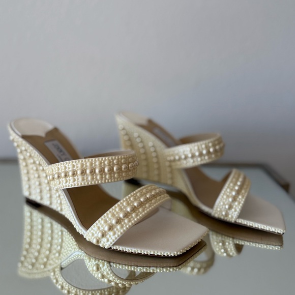 New JIMMY CHOO Bridal Sacoria 85 embellished wedge mules $1,950 40 - Picture 12 of 15